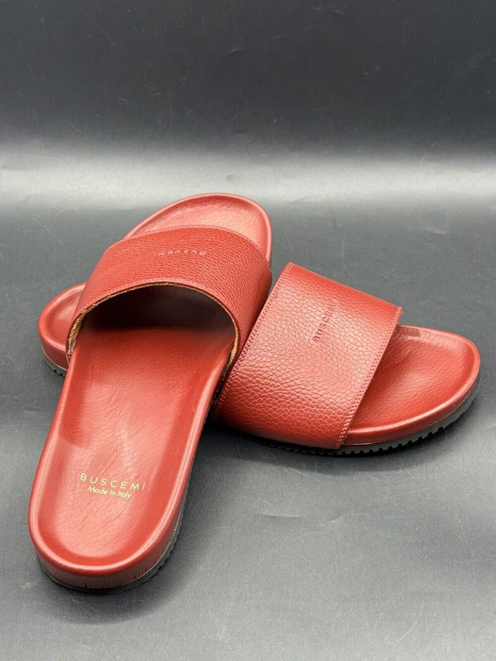 Buscemi Red Classic Slides Size9.5 Made In Italy Jon Buscemi Mint Pebble Leather